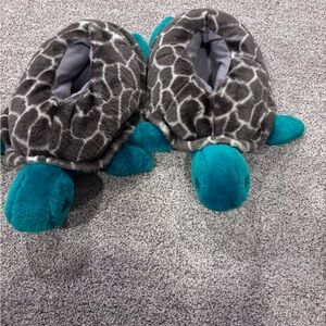 Cozy Turtle Slippers for Women - Teal and Gray